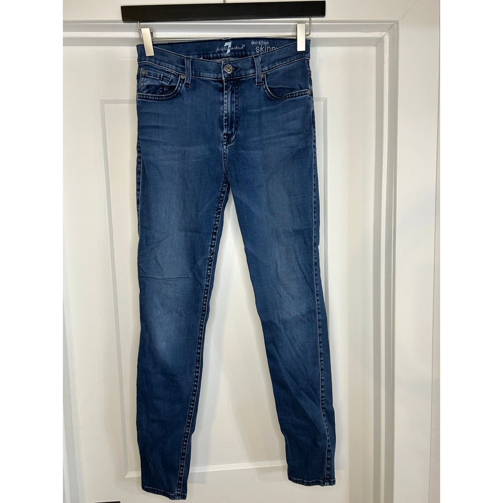 7 For All Mankind‎ Womens Mid Rise Skinny Jeans Medium Wash Blue Denim Size 28